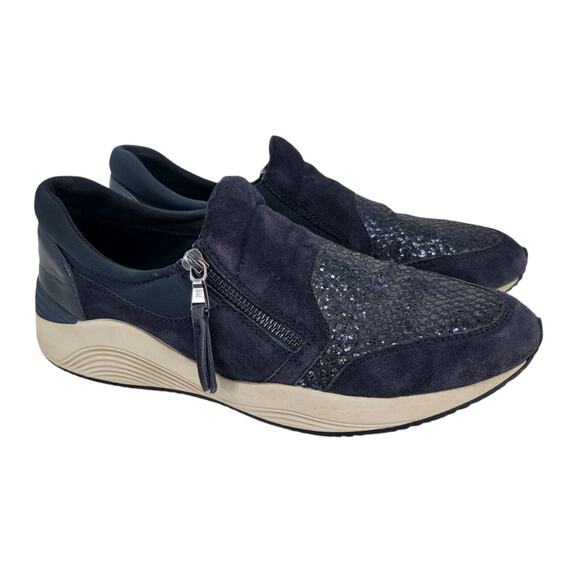 Geox Respira Omaya Navy Suede Slip-On Sneakers w/ Glitter | Women's Size 10.5 - Picture 1 of 5